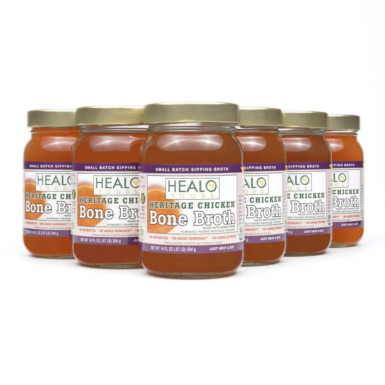 Healo Foods Heritage Chicken Bone Broth - Rich in Natural Collagen & Protein - Gluten-Free, Non-GMO, Premium* Sipping Bone Broth - Pasture-Raised | Regeneratively Sourced | Better than Organic- 14 fl. oz (Pack of 6)