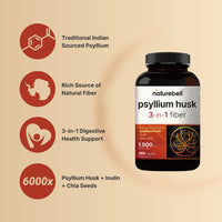 Thumbnail for NatureBell Psyllium Husk Fiber Supplement, 1,500mg Per Serving, 360 Capsules | with Inulin & Chia Seed | Organic Soluble Fiber for Digestive & Gut Health | Plant-Based, Non-GMO, Gluten-Free