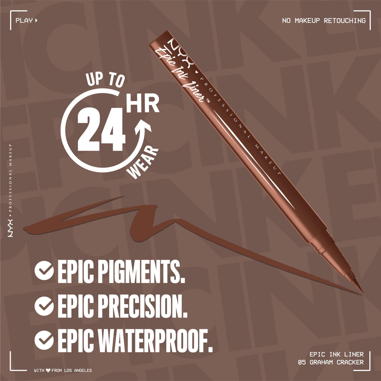 NYX PROFESSIONAL MAKEUP Epic Ink Liner, Waterproof Liquid Eyeliner with Vegan Formula - Graham Cracker (Light Brown Matte)