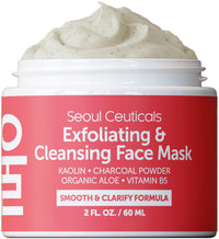 Thumbnail for SeoulCeuticals Korean Face Scrub - Exfoliating Face Mask Skincare K Beauty Mask for Glass Skin - Kaolin Clay + Charcoal Cream Exfoliant Mask 2oz