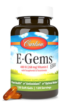 Thumbnail for Carlson - E-Gems Elite, 400 IU (268 mg) Vitamin E with Tocopherols and Tocotrienols, Optimal Wellness, 120 Soft Gels