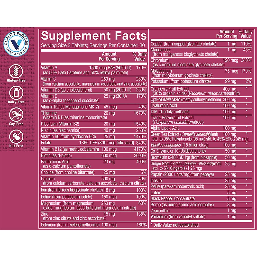 The Vitamin Shoppe Ultimate Woman Gold Multivitamin - with Iron, B Vitamins & Vitamin D3 and More to Support Energy Production, Bone & Immune Health - Gluten Free Multi-Mineral (90 Tablets)