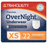 Thumbnail for Tranquility Premium OverNight Disposable Absorbent Underwear (22 Count) - XS, 17-28 in. Waist - Maximum Absorbency, All-Night Sleep, Breathable Comfort, 22 Adult Diapers