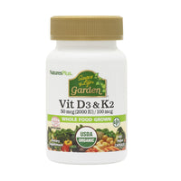Thumbnail for NaturesPlus Source of Life Garden Vitamin D3 & K2 - 60 Capsules - Immune System and Bone Support - USDA Certified Organic, Vegan, Gluten Free - 60 Servings