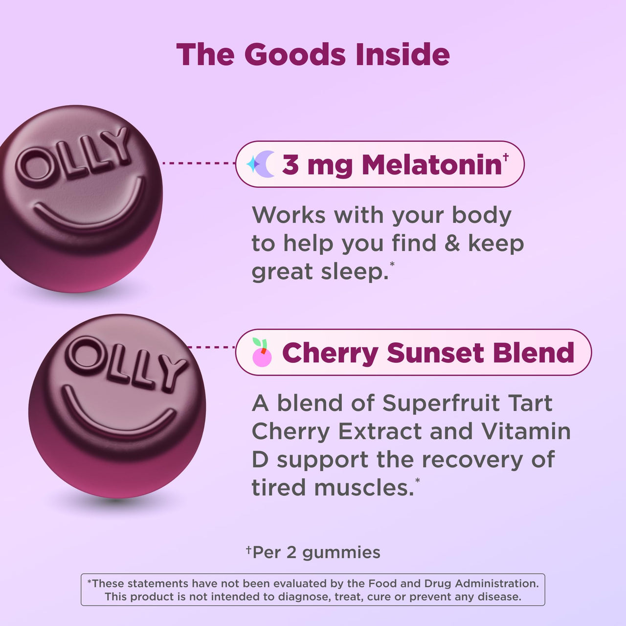 OLLY Muscle Recovery Sleep Gummies, Sleep and Sore Muscle Support, 3mg Melatonin, Tart Cherry, Vitamin D, Berry Flavor - 40 Count