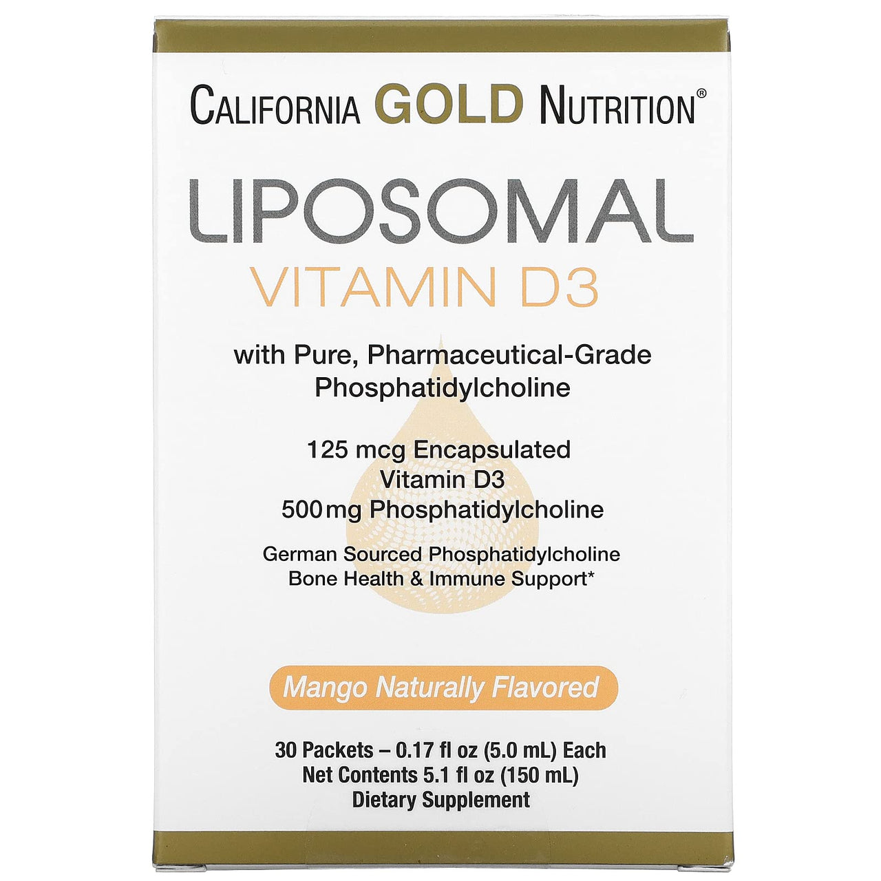 California Gold Nutrition Liposomal Vitamin D3, 125 mcg (5,000 IU), 30 Packets (5.0 ml)