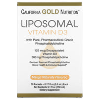 Thumbnail for California Gold Nutrition Liposomal Vitamin D3, 125 mcg (5,000 IU), 30 Packets (5.0 ml)