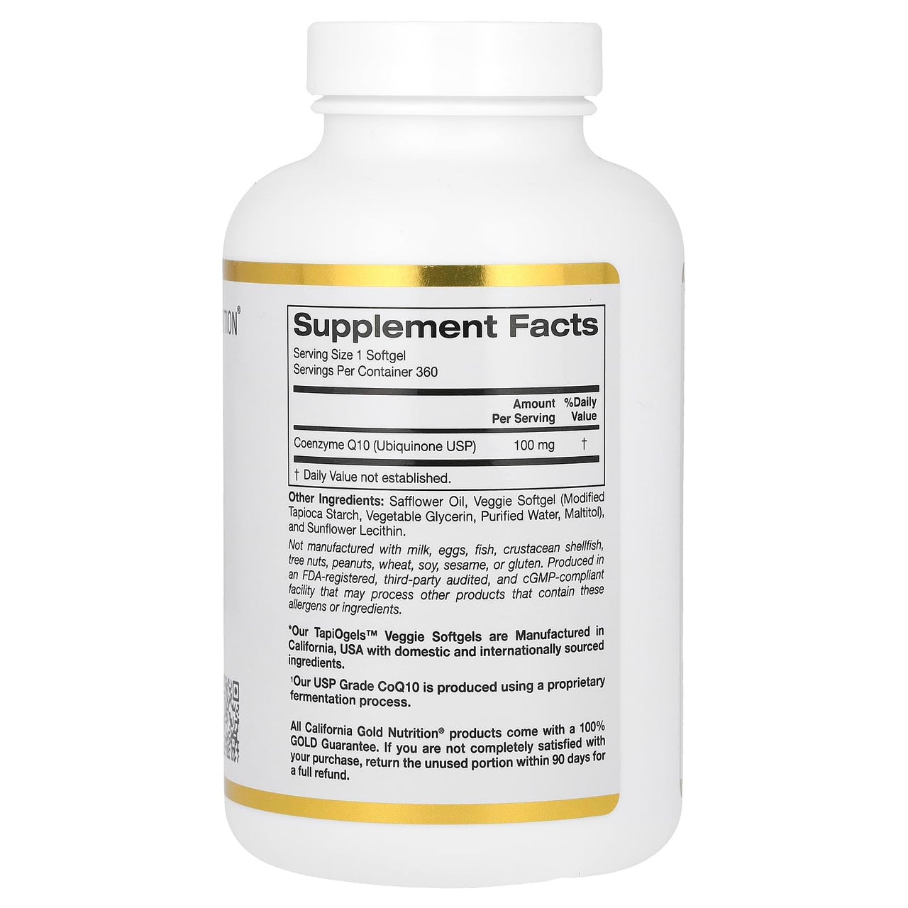 California Gold Nutrition CoQ10 100 mg, Coenzyme Q10 Ubiquinone USP, Supports Mitochondrial Function, 360 Veggie Softgels