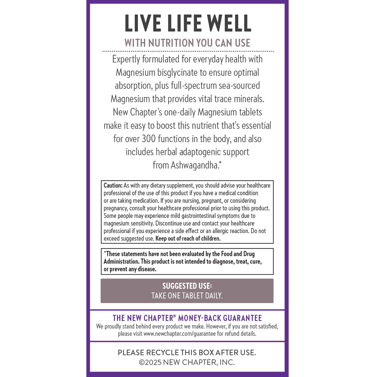 New Chapter Magnesium + Ashwagandha Supplement, 325 mg with Magnesium Glycinate for Muscle Relaxation & Recovery, Heart, Nerve & Bone Health, 2.5X Absorption, Non-GMO - 60 ct (2 Month Supply)