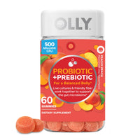 Thumbnail for OLLY Probiotic + Prebiotic Gummy, Digestive Support and Gut Health, 500 Million CFUs, Fiber, Adult Chewable Supplement for Men and Women, Peach, 60 Day Supply - 60 Count