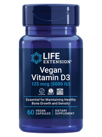 Thumbnail for Life Extension Vegan Vitamin D3, 125 mcg (5000 IU), cholecalciferol from Algae, high-Potency Immune, Bone & Whole-Body Health, Gluten-Free, Non-GMO, 1 Daily, Vegan, 60 Vegan Capsules