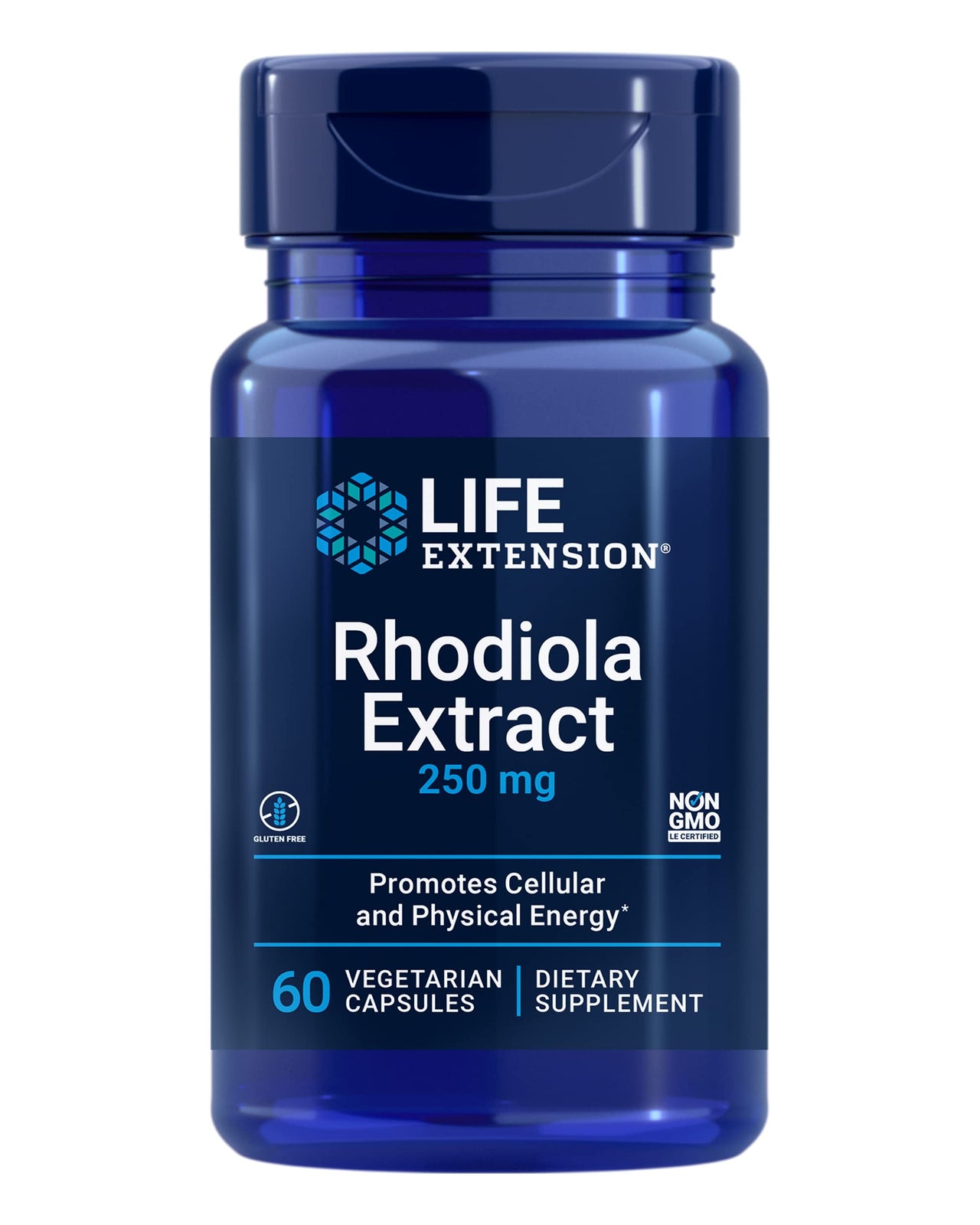 Life Extension Rhodiola Extract, Rhodiola rosea Supplement, standardized Extract, Promotes Physical and Mental Performance, Gluten-Free, Non-GMO, Vegetarian, 250 mg, 60 Capsules