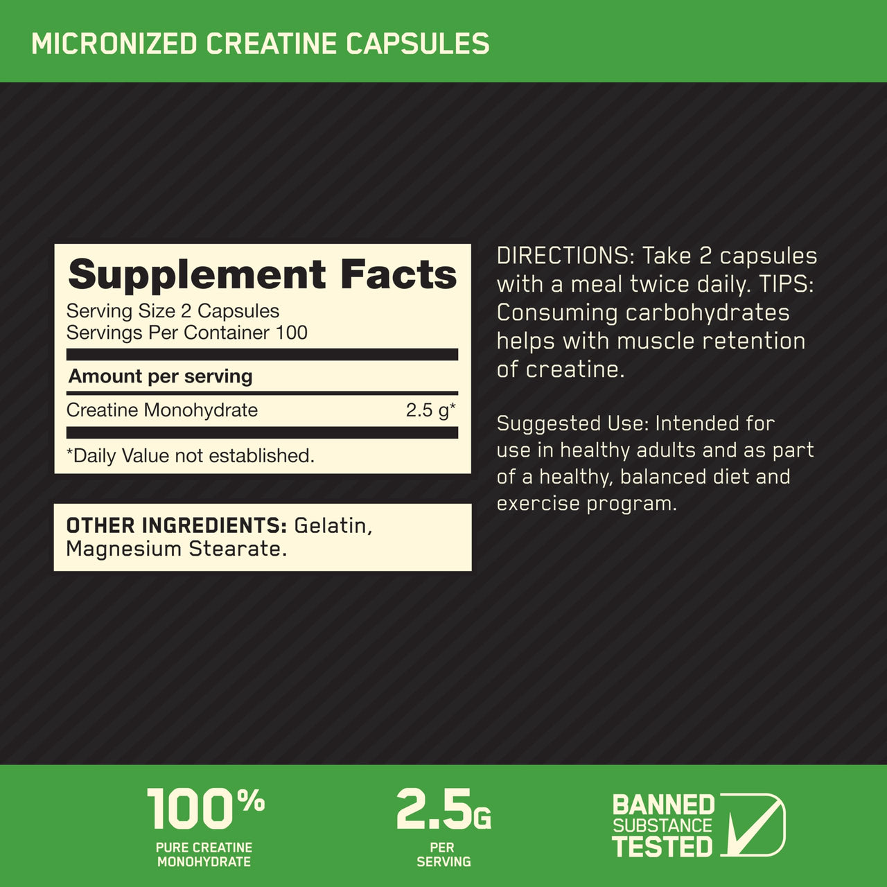 Optimum Nutrition Micronized Creatine Monohydrate Capsules, Keto Friendly, 2500mg, 200 Capsules (Packaging May Vary)