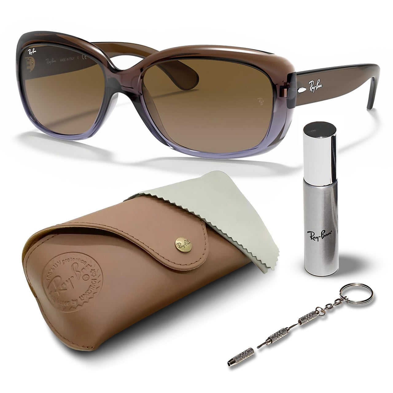 Ray-Ban RB4101 JACKIE OHH Butterfly Shaped Non-Polarized Sunglasses for Women – Includes Official RAYBAN Eyewear Kit – Ideal Formal & Casual Wear Sunglasses – Brown Gradient Lens