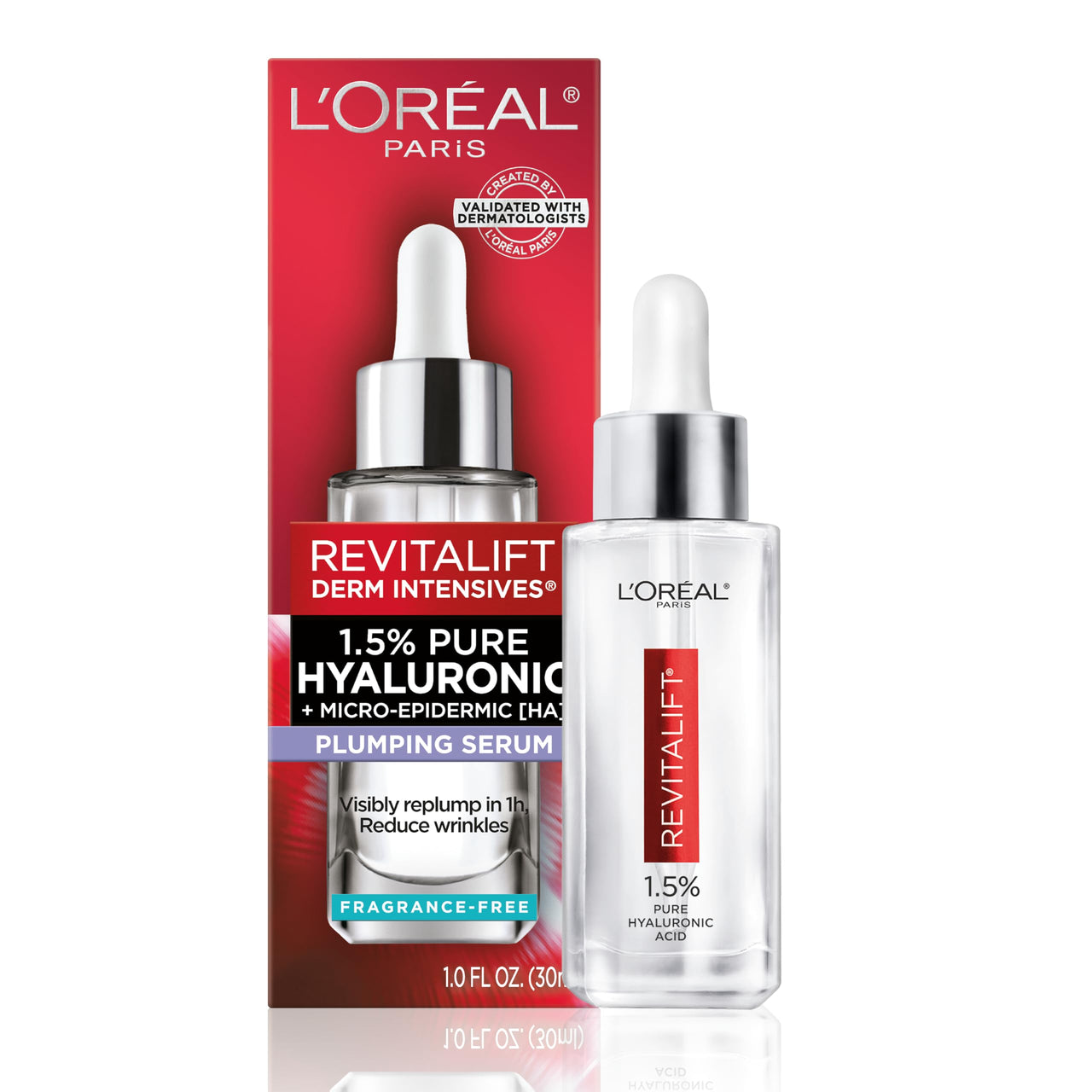 L'Oreal Paris Revitalift 1.5% Pure Hyaluronic Acid Serum for Face, Anti Aging Serum to Hydrate Skin & Reduce Wrinkles, Fragrance Free Skin Care for All Skin Types, 1 Oz