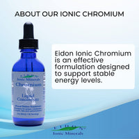 Thumbnail for Eidon Ionic Minerals Liquid Chromium Concentrate - Ionic Chromium Supplement Drops, Supports Stable Energy Levels, All-Natural, No Sugar Added, No Preservatives or Additives - 2 oz