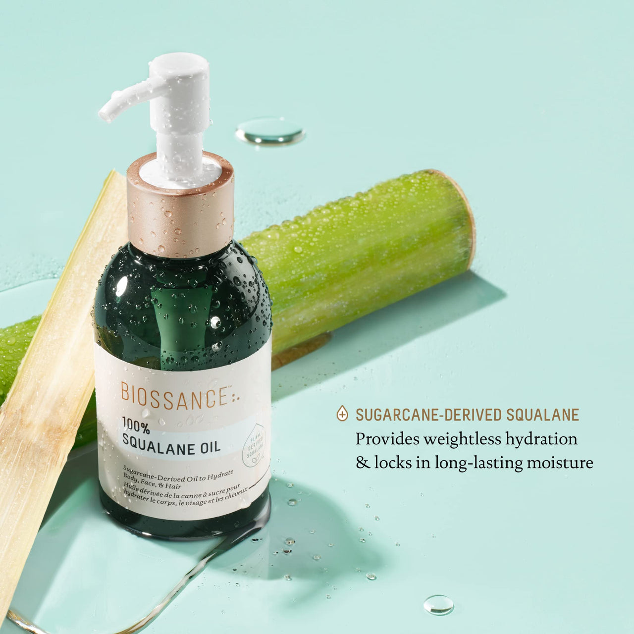 BIOSSANCE 100% Squalane Oil - Sustainable, Vegan Face Oil & Body Oil - Hydrating, Fast-Absorbing Moisturizer - Ideal for Oily Skin, Face, Hair - Organic Sugarcane-Derived Squalane, 3.3 ounces