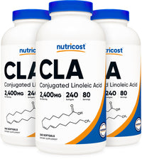 Thumbnail for Nutricost CLA (Conjugated Linoleic Acid) 2,400mg, 240 Softgels - Gluten Free, Non-GMO, 800mg Per Softgel (3 Bottles)