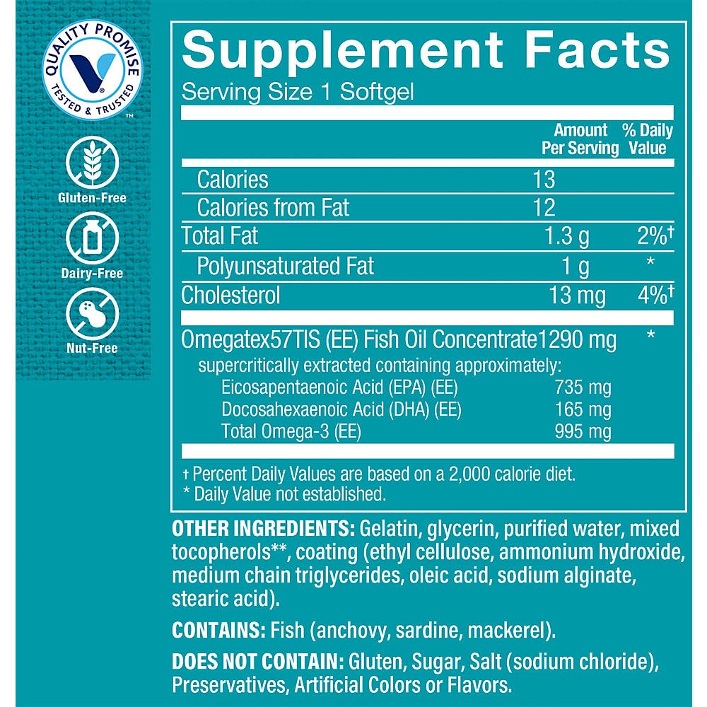 The Vitamin Shoppe Omega 3 Fish Oil 1290MG EPA DHA - Heart Health, Brain Function & Joint Support, Molecularly Distilled (120 Softgels)