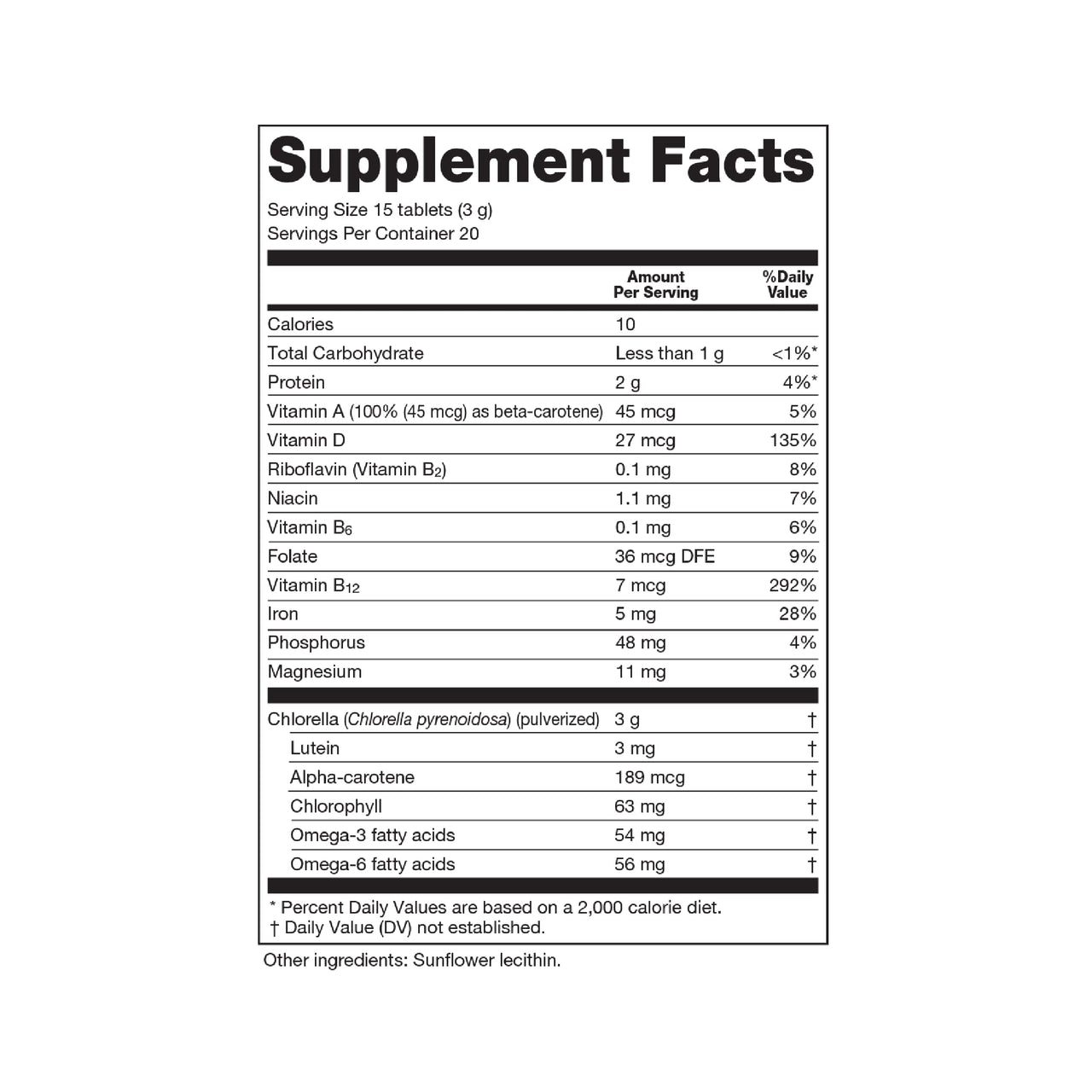 Sun Chlorella 200 mg Green Algae Superfood Supplement - Pulverized Cell Wall - Chlorophyll, CGF, Active B12, Iron, Protein - Non-GMO - 300 Tablets