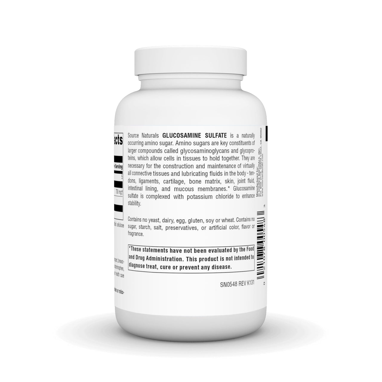 Source Naturals Glucosamine Sulfate, Sodium-Free 750 mg for Joint Support - 120 Tablets