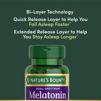 Thumbnail for Nature’s Bounty Melatonin 5mg Dual Spectrum, 100% Drug Free Sleep Supplement, Quick Release and Extended Release, Promotes Relaxation and Sleep Health, 60 Bi-Layer Tablets
