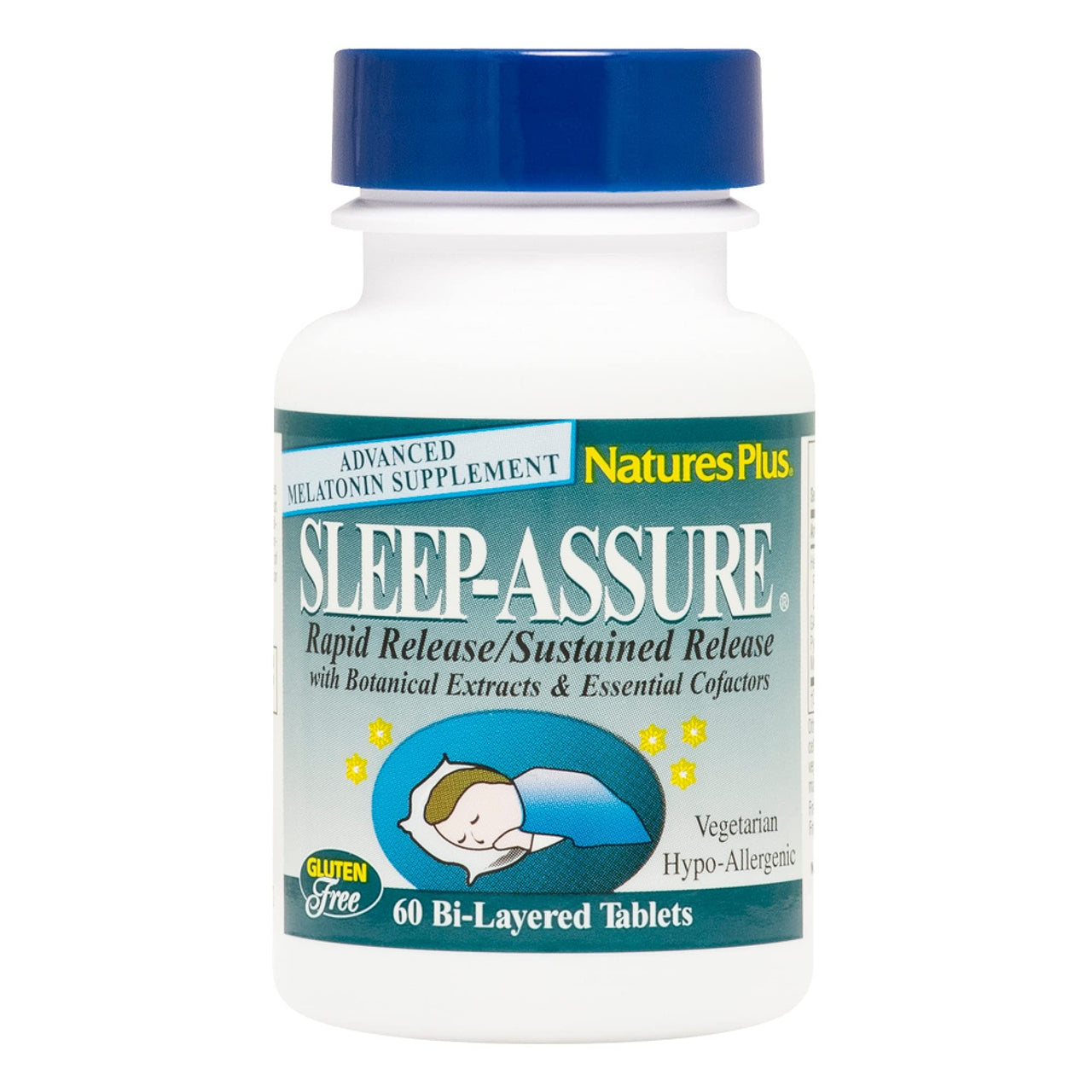NaturesPlus, Rapid & Sustained Release - 3 mg Melatonin, 60 Bi-Layered Tablets - with Chamomile - Vegetarian, Gluten-Free - 60 Servings