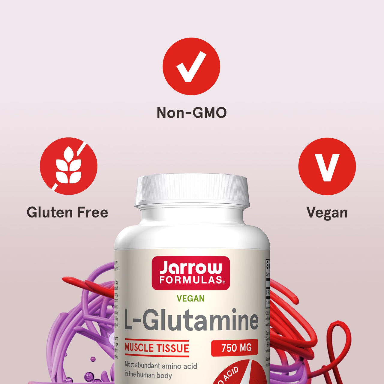 Jarrow Formulas® L-Glutamine 750 mg, Dietary Supplement, Immune and Muscle Support, 120 Veggie Capsules, Up to 120 Day Supply
