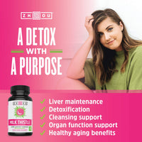 Thumbnail for Zhou Milk Thistle - Liver Health Supplement, Silymarin Milk Thistle Extract & Powder for Men & Women, Herbal Cleanse Support, Metabolic Health - 60 Vegetarian Capsules