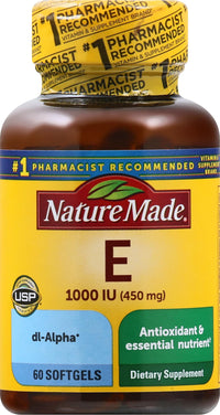 Thumbnail for Nature Made Vitamin E 450 mg (1000 IU) dl-Alpha Softgels, 60 Count for Antioxidant Support (Packaging May Vary)