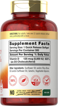 Thumbnail for Carlyle Vitamin D3 5000 IU Softgels | 500 Count | Value Size | Non-GMO and Gluten Free Supplement | High Potency Formula | 125mcg