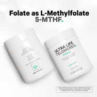Thumbnail for Codeage Ultra Life Telomeres Supplement - 5 MTHF Folate Vitamin B9, Vitamin B12 Methylcobalamin, Vitamin D3, L-Theanine, Ashwagandha - 3-Month Supply - DNA, Methylation Cycle - Non-GMO - 90 Capsules