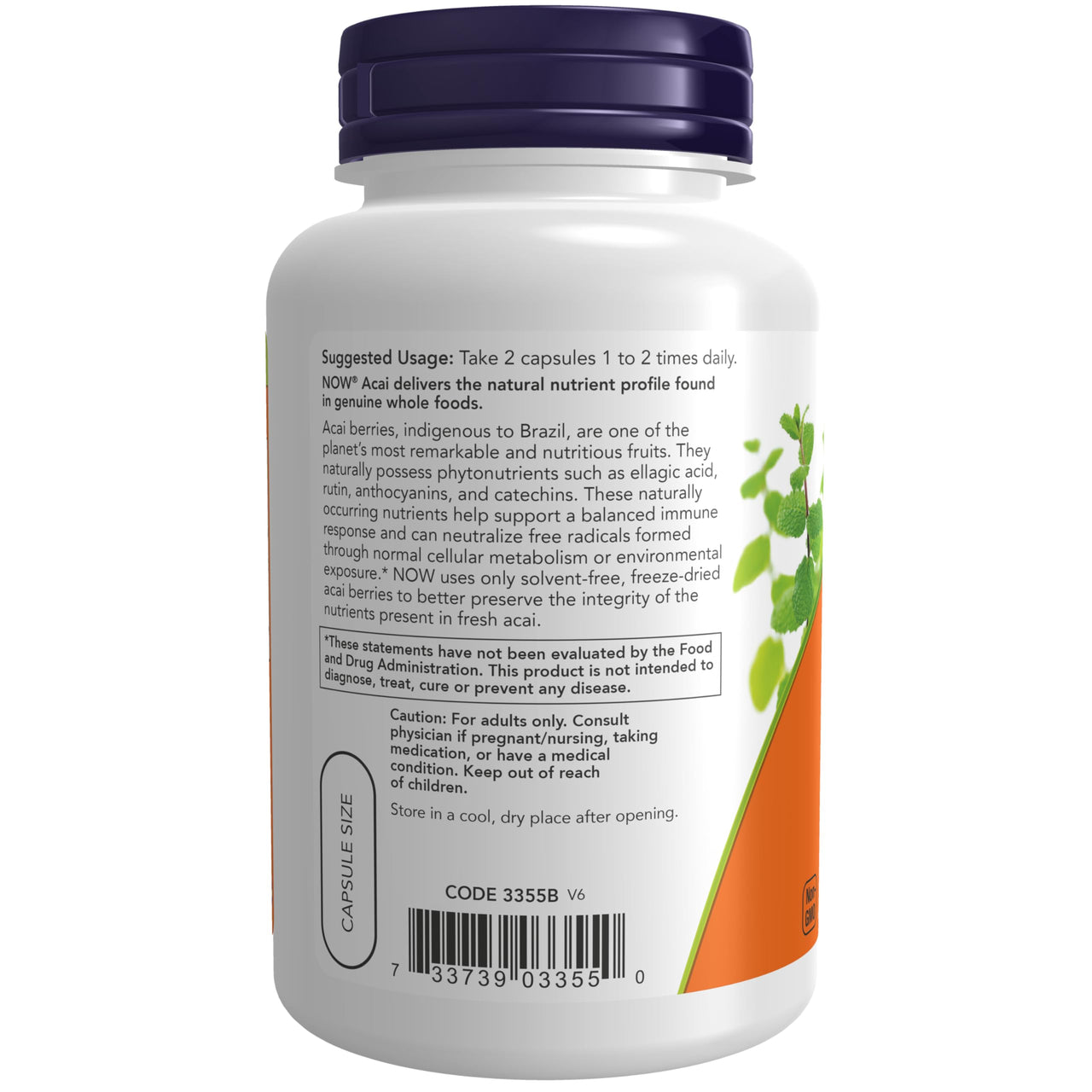 NOW Foods Supplements, Acai 500 mg, Freeze-Dried Super Fruit with Polyphenols, Ellagic Acid, Rutin, Anthocyanins and Catechins, 100 Veg Capsules
