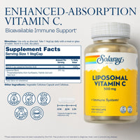 Thumbnail for SOLARAY Liposomal Vitamin C 500mg - Enhanced Absorption Vitamin C Liposomal Blend with Fatty Acids - Antioxidant and Immune Support Supplement - Vegan, 60-Day Guarantee, 100 Servings, 100 VegCaps