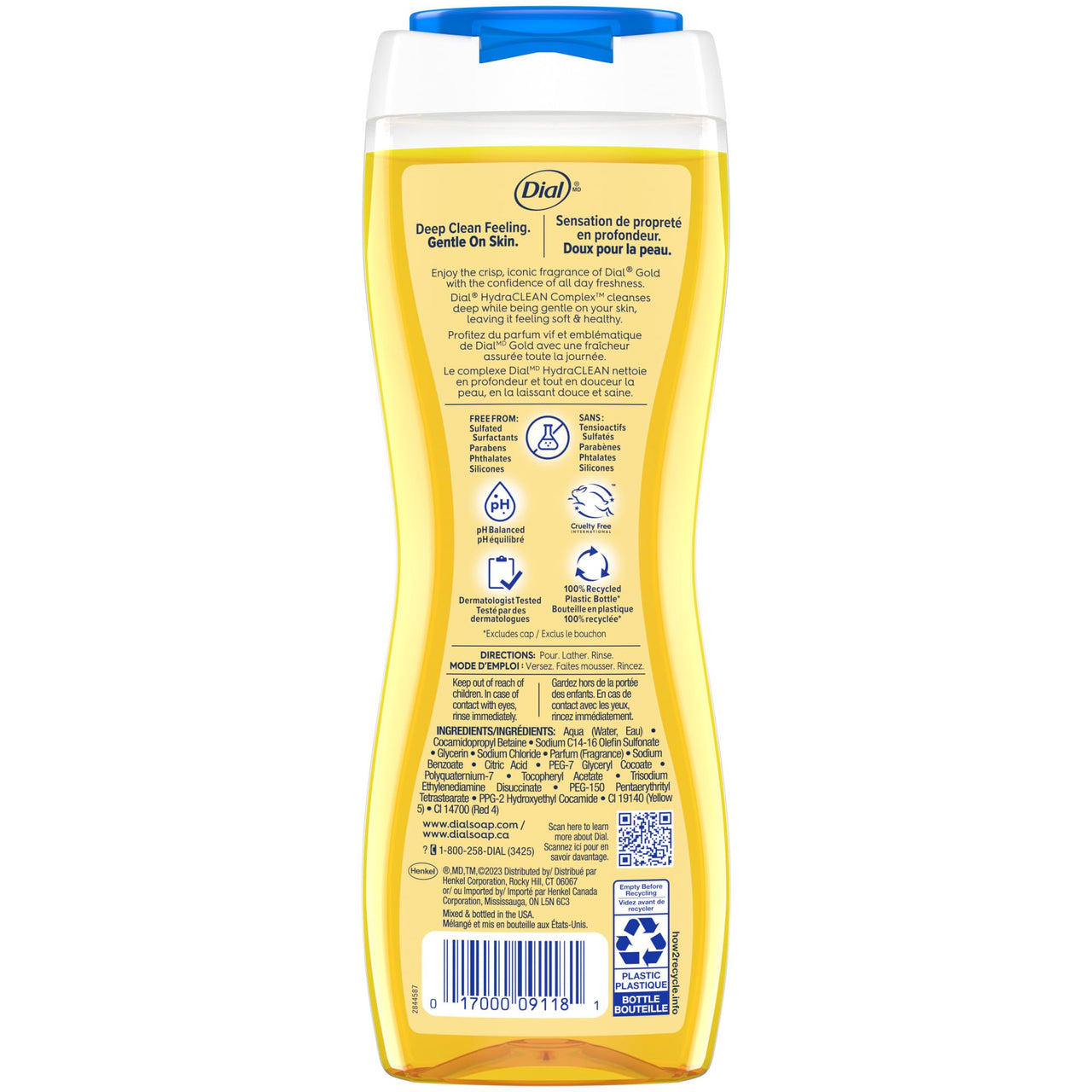 Dial Body Wash, Advanced Clean Gold, 16 Fl Oz, Pack of 4, Hydraclean Complex & Vitamin E, Gentle, Leaves Skin Feeling Nourished, Dermatologist-Tested, No Parabens & Sulfates