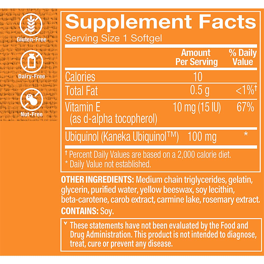 The Vitamin Shoppe Ubiquinol CoQ-10 100mg Beneficial for Those (60 Softgels)