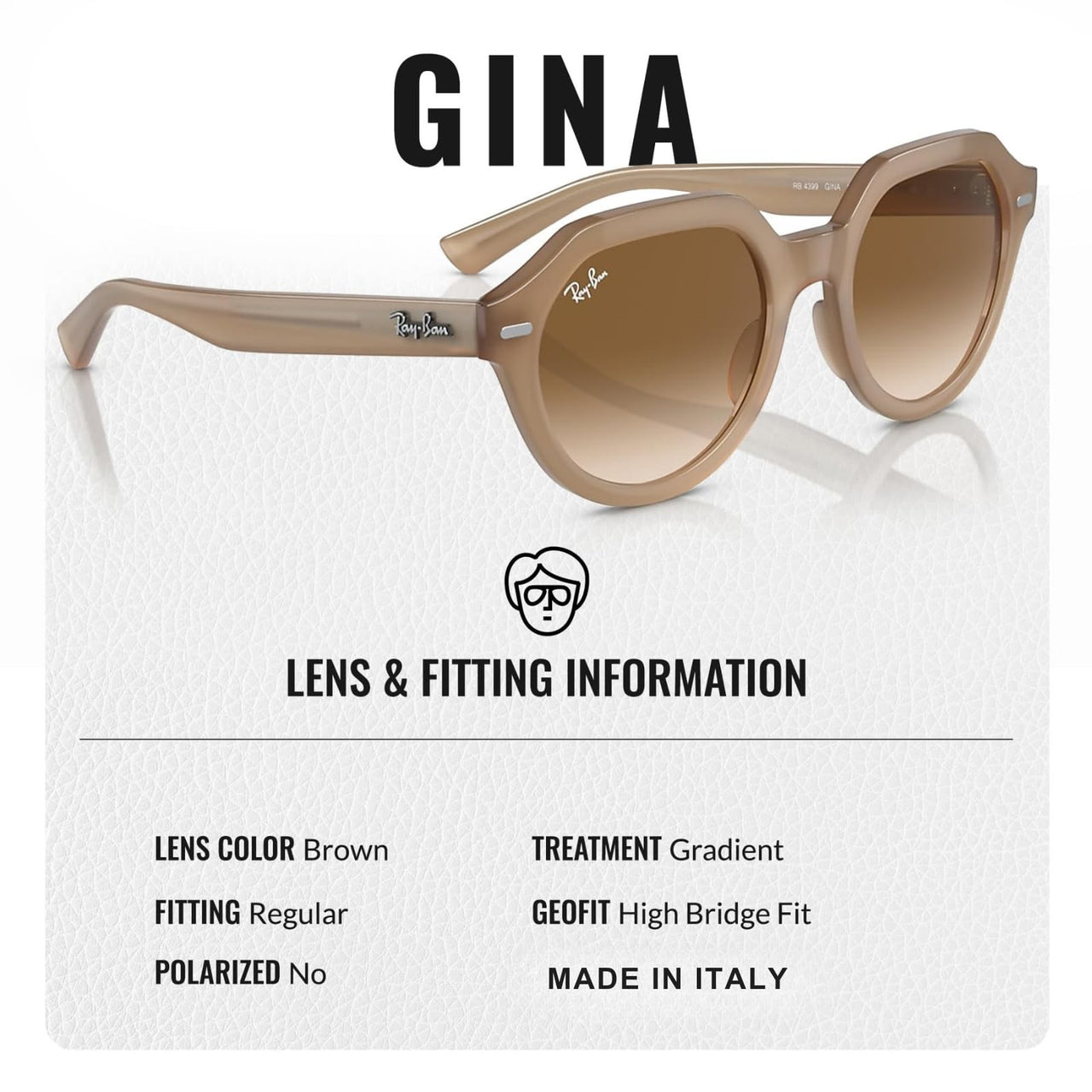 Ray-Ban RB4399 GINA Square Shaped Non-Polarized Sunglasses for Men & Women – Includes Official RAYBAN Eyewear Kit – Ideal Formal & Casual Wear Sunglasses – Brown Lens