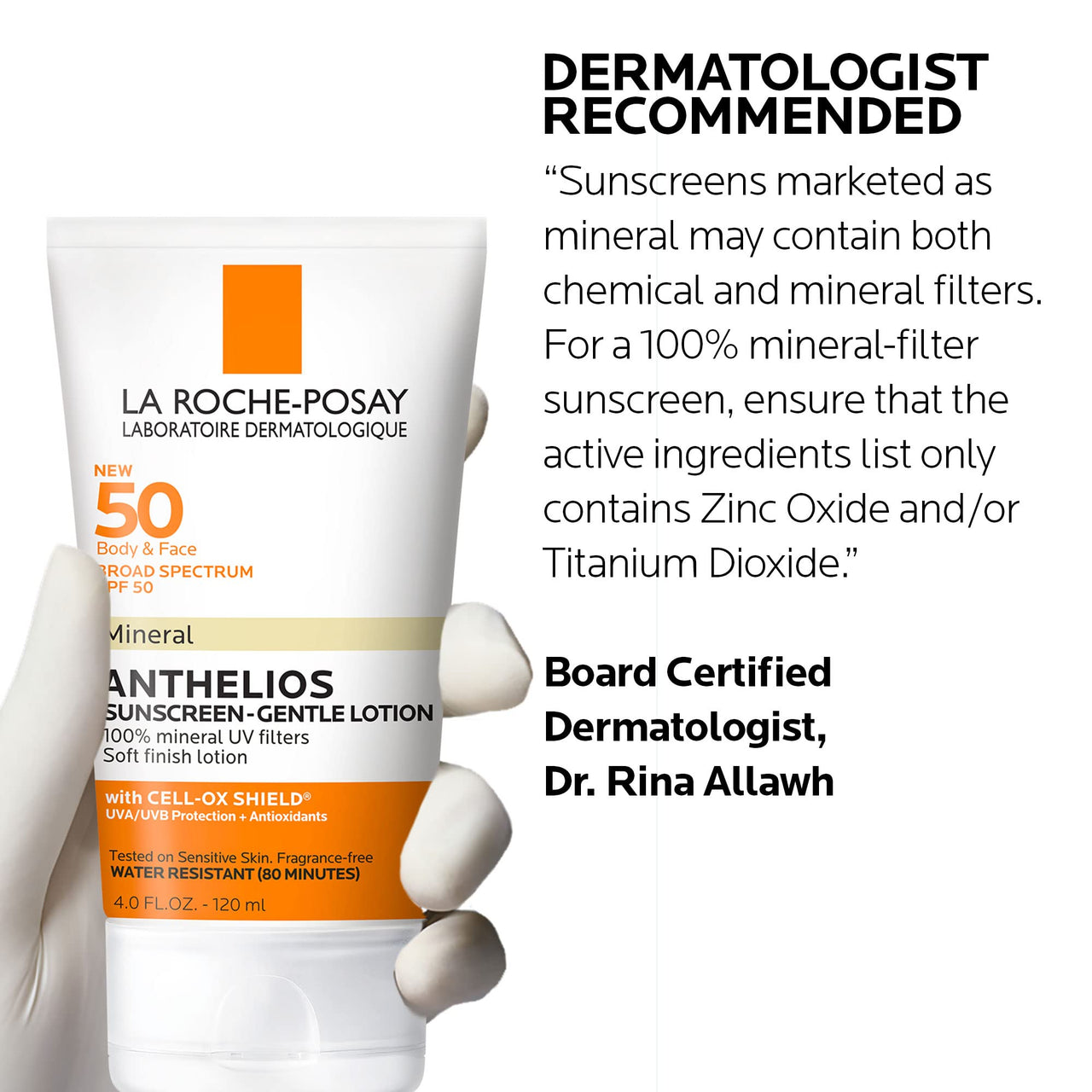 La Roche-Posay Anthelios Mineral Sunscreen SPF 50 Gentle Lotion, Broad Spectrum SPF + Antioxidants, Face & Body Sunscreen, Titanium Dioxide & Zinc Oxide, Oxybenzone Free, Oil Free