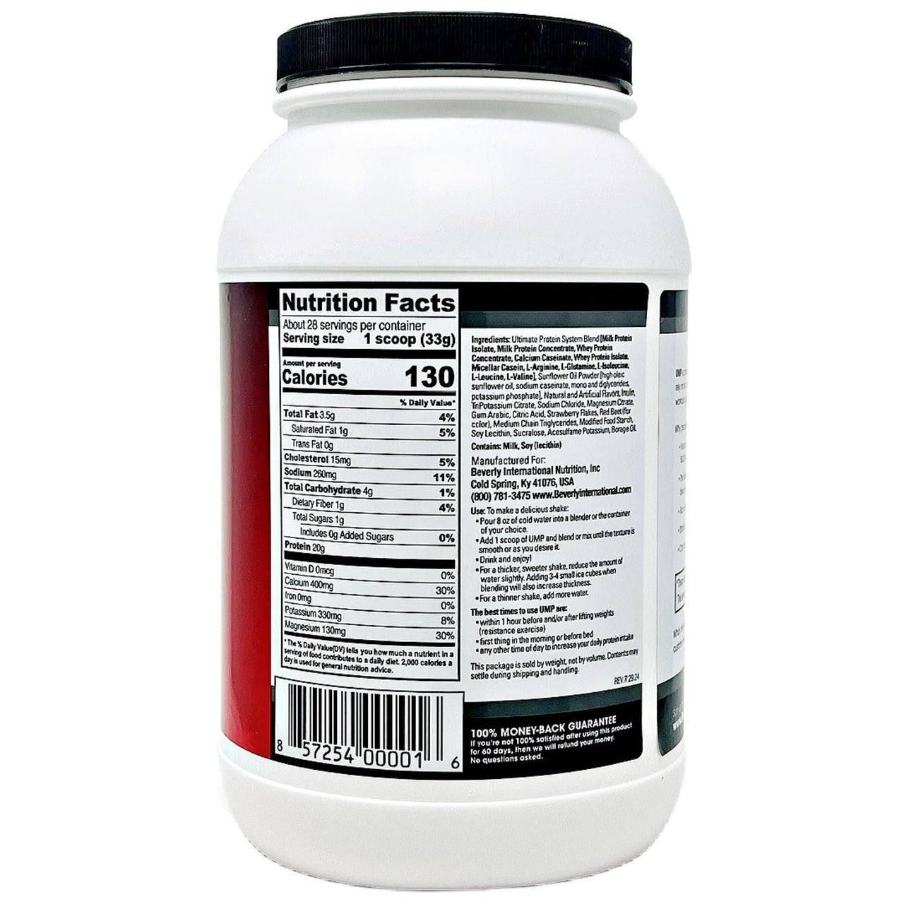 Beverly International UMP Protein Powder, Strawberry. Unique Whey-Casein Ratio Builds Lean Muscle. Easy to Digest. No Bloat. (32.8 oz) 2lb .8 oz