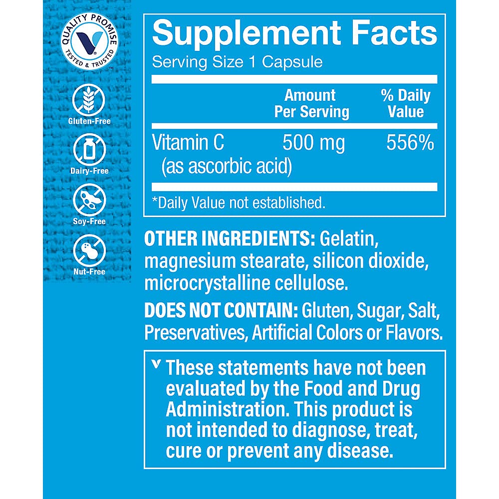 The Vitamin Shoppe Vitamin C 500MG - Immune Support, Antioxidant Protection & Collagen Formation, Daily Vitamin (100 Capsules)