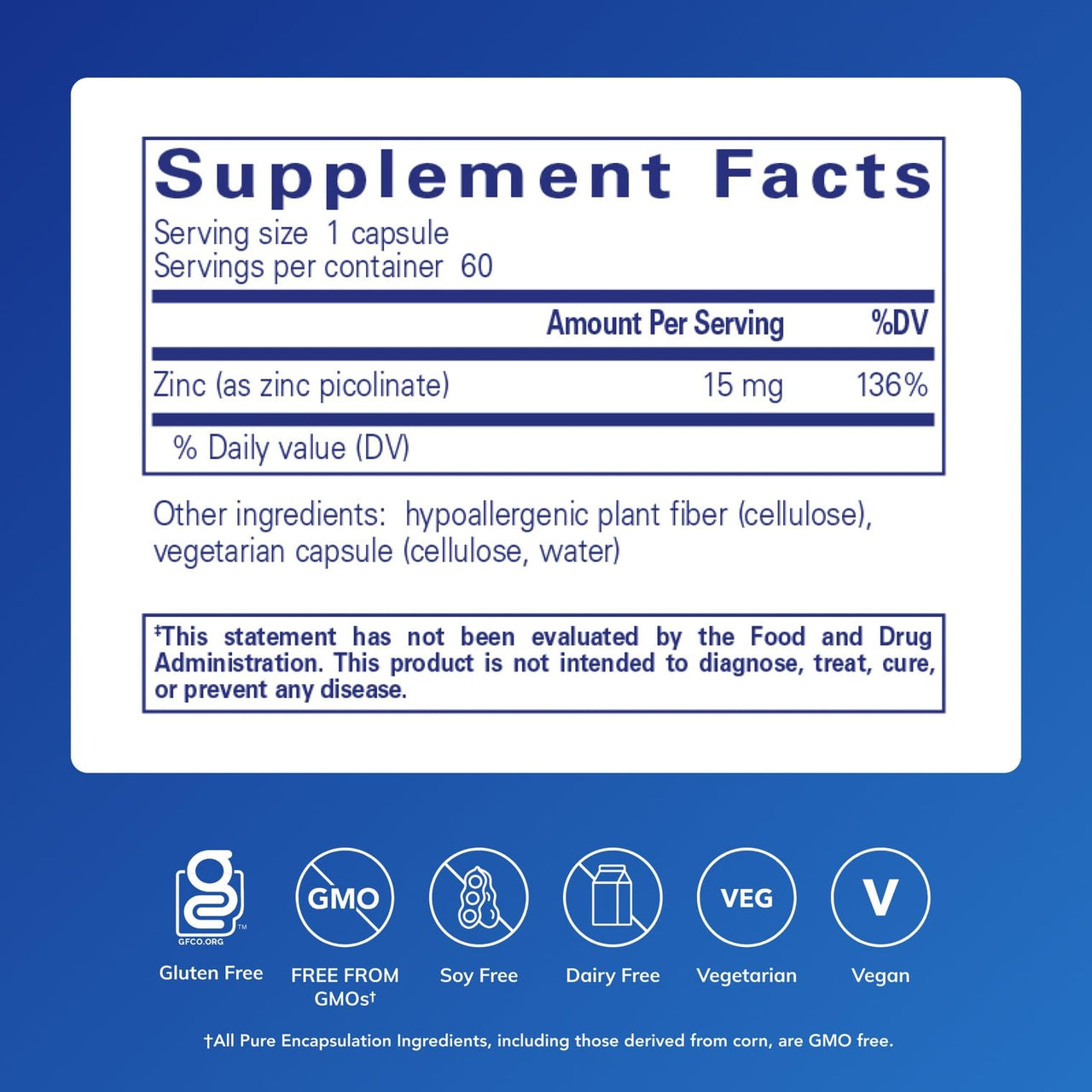 Pure Encapsulations Zinc 15 mg - Zinc Picolinate Supplement for Immune System Support, Growth & Development - for Wound Healing - 60 Capsules