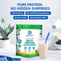 Thumbnail for BioTrust Low Carb Protein Powder - Natural and Delicious Whey & Casein Blend from Grass-Fed Hormone Free Cows - Non GMO, Soy Free, Gluten Free, Hormone Free (Vanilla)