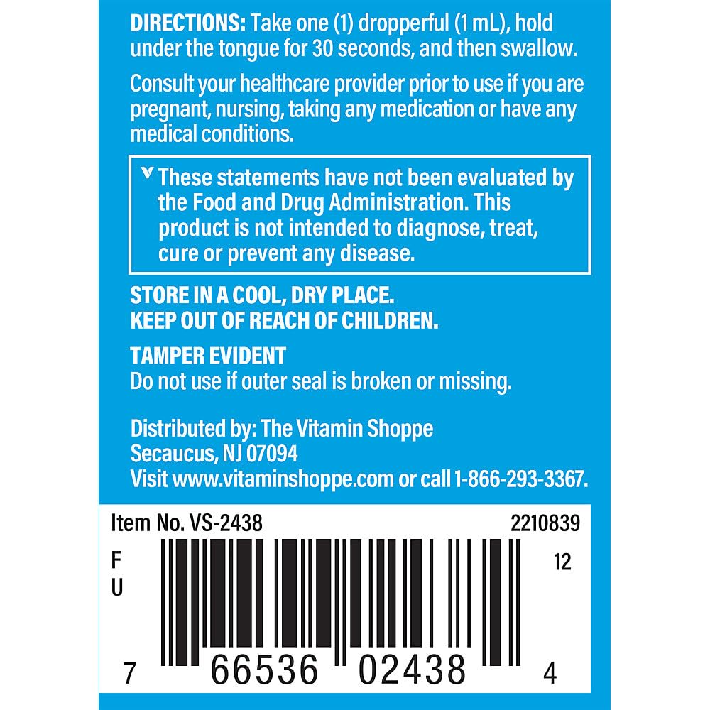 The Vitamin Shoppe Liquid B12 Methylcobalamin 1000 MCG - Energy Production | Raspberry Flavor Drops | 2 oz | Fast Absorption
