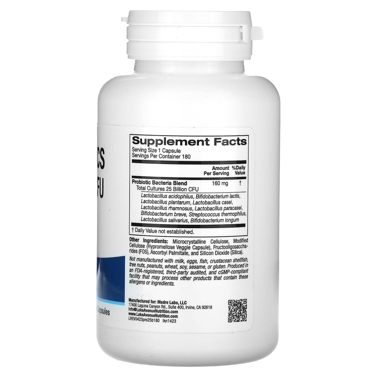 Lake Avenue Nutrition Probiotics, 10 Strain Blend, 25 Billion CFU, 180 Veggie Capsules