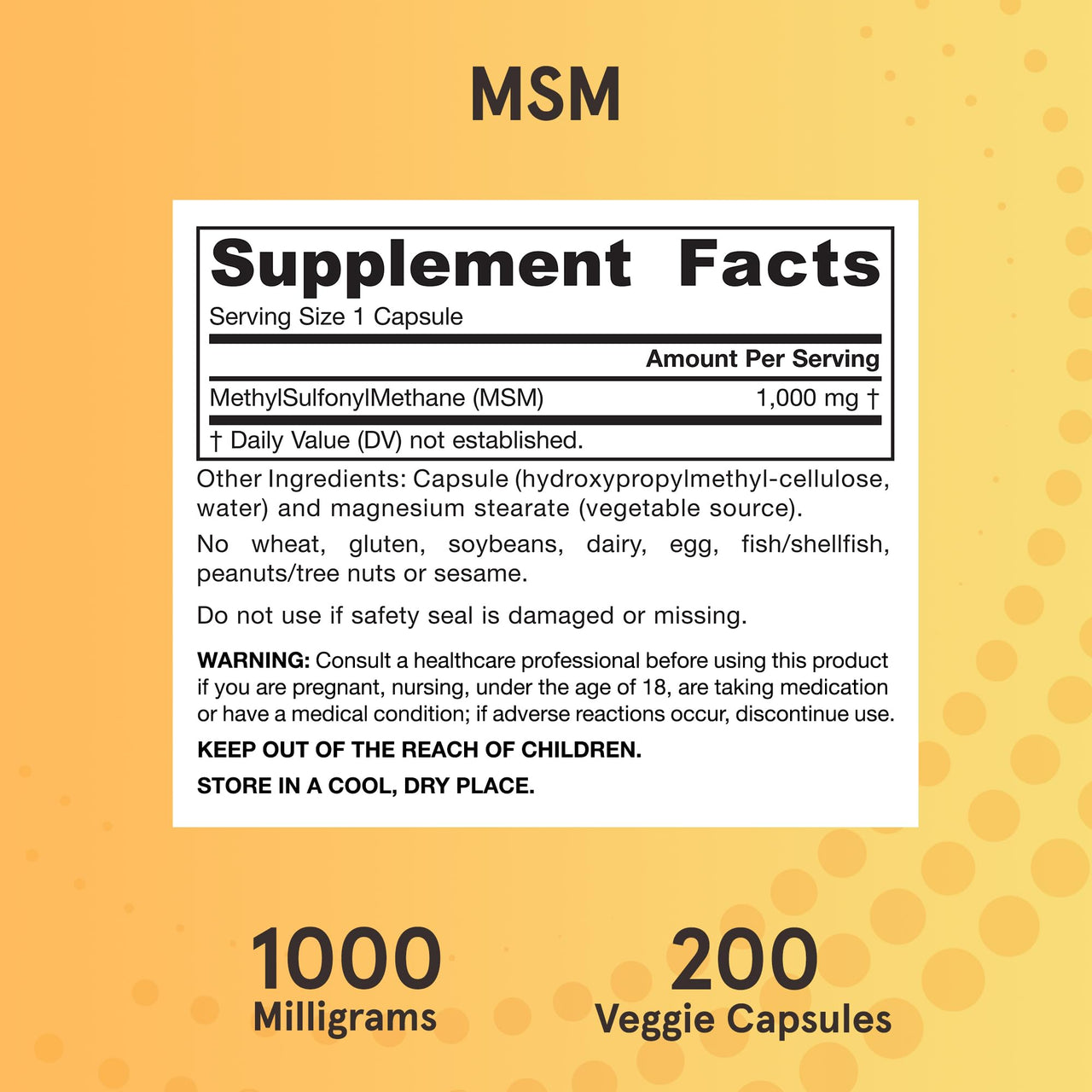 Jarrow Formulas MSM 1000 mg - 200 Veggie Capsules - Methylsulfonylmethane - Source of Sulfur - Dietary Supplement Supports & Strengthens Joints - Up to 200 Servings
