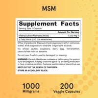 Thumbnail for Jarrow Formulas MSM 1000 mg - 200 Veggie Capsules - Methylsulfonylmethane - Source of Sulfur - Dietary Supplement Supports & Strengthens Joints - Up to 200 Servings