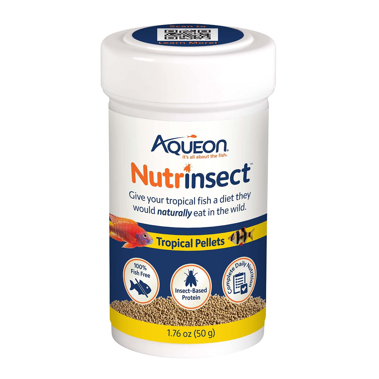 Aqueon Nutrinsect Fish-Free Fish Food, Tropical Pellets, 1.76 oz