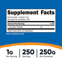 Thumbnail for Nutricost L-Carnitine Tartrate Powder (250 Grams) - 1 Gram per Serving, 250 Servings