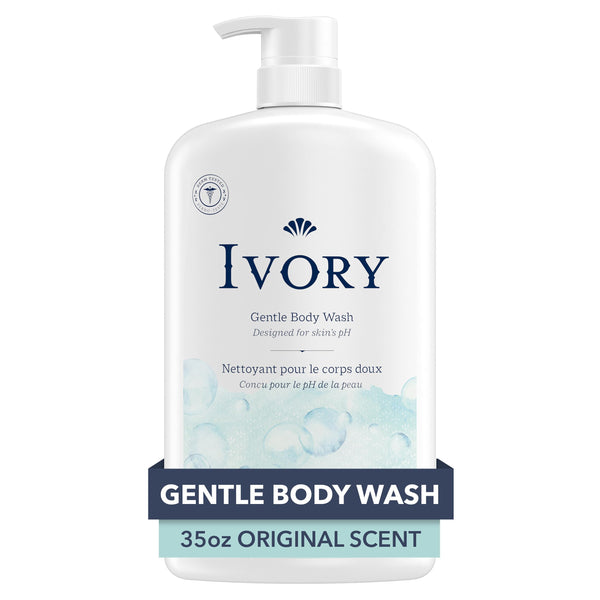Ivory Body Wash, Designed for the Whole Family, Gentle Formula, Free of Dyes Heavy Perfumes Parabens Phthalates & Silicones, Original Scent, 35 oz