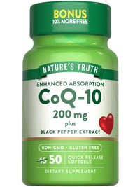 Thumbnail for Nature's Truth CoQ10 200mg Softgels | 50 Count | Enhanced Absorption Supplement | Plus Black Pepper Extract | Non-GMO, Gluten Free